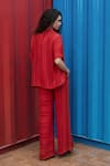 Buy_She'll_Red Jacquard Round Neck, Sheer Stripe Set 