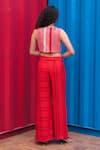 Shop_She'll_Red Jacquard Round Neck, Sheer Stripe Set _at_Aza_Fashions