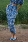 Buy_She'll_Blue Denim Fringe V-neck Light Jacket And Skirt Set _Online_at_Aza_Fashions