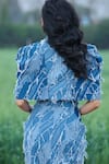 Shop_She'll_Blue Denim Fringe V-neck Light Jacket And Skirt Set 