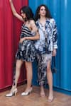 Shop_She'll_Blue Collared Blue-white Floral Print Shirt And Skirt Set _Online_at_Aza_Fashions
