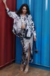 Shop_She'll_Blue Collared Blue-white Floral Print Shirt And Skirt Set _at_Aza_Fashions