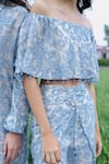 Buy_She'll_Blue Jacquard Beads Off-shoulder Misty Self Sheer Set _Online_at_Aza_Fashions