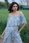 Shop_She'll_Blue Jacquard Beads Off-shoulder Misty Self Sheer Set 