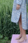 Shop_She'll_Blue Jacquard V-neck Misty Self Sheer Dress _Online_at_Aza_Fashions