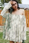 Buy_She'll_Olive Green Tassels Off-shoulder Self Sheer Jacquard Dress _Online_at_Aza_Fashions