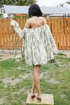 Shop_She'll_Olive Green Tassels Off-shoulder Self Sheer Jacquard Dress _at_Aza_Fashions