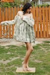 Buy_She'll_Olive Green Tassels Off-shoulder Self Sheer Jacquard Dress _at_Aza_Fashions