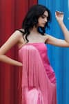 She'll_Pink Organza Fringe Open Neck Detail Hot Dress _Online_at_Aza_Fashions