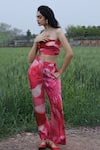 Buy_She'll_Pink Satin Bandeau Neck Bralette And Pant Set _at_Aza_Fashions
