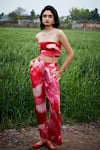 She'll_Pink Satin Bandeau Neck Bralette And Pant Set _at_Aza_Fashions