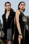 Shop_She'll_Black Beads, Sequins Round Neck Japanese Twill Designer Set _Online_at_Aza_Fashions