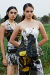 Shop_She'll_Black Satin Square Neck Corset Top And Pants Set _Online_at_Aza_Fashions