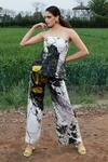 She'll_Black Satin Square Neck Corset Top And Pants Set _at_Aza_Fashions