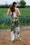 Shop_She'll_Black Satin Square Neck Corset Top And Pants Set _at_Aza_Fashions