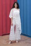 Buy_She'll_Ivory Asymmetric Floral Top And Pants _at_Aza_Fashions