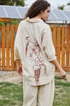 She'll_Beige Cotton Embroidery Collared Ecru Stripe Dobby Set _Online_at_Aza_Fashions