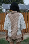 Shop_She'll_Tan Lace V-neck Cotton Twill Shirt And Skorts Set _at_Aza_Fashions