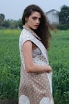 She'll_Tan Lace Collared Polka Dot Jacket Dress _Online_at_Aza_Fashions