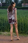 Shop_She'll_Brown Organza, Crepe Round Neck Floral Print Blazer Dress _at_Aza_Fashions
