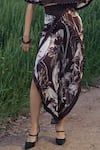 She'll_Brown Crepe Off-shoulder Floral Print Top And Pants Set _Online_at_Aza_Fashions