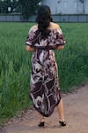 Shop_She'll_Brown Crepe Off-shoulder Floral Print Top And Pants Set _at_Aza_Fashions