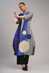 Taika By Poonam Bhagat_Blue Linen Embroidery Round Neck Abstract Art Tunic _at_Aza_Fashions