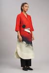Taika By Poonam Bhagat_Multi Color Linen Embroidery Mandarin Collar Red Bauhaus Tunic _Online_at_Aza_Fashions