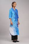 Buy_Taika By Poonam Bhagat_Multi Color Linen Embroidery Split V-neck Sky Printed Tunic _Online_at_Aza_Fashions