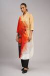 Taika By Poonam Bhagat_Multi Color Linen Embroidery Mandarin Collar Fire Abstract Art Tunic _at_Aza_Fashions