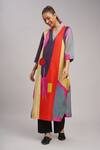 Shop_Taika By Poonam Bhagat_Multi Color Linen Embroidery V-neck Jigsaw Printed Tunic 