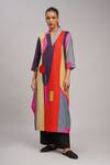 Buy_Taika By Poonam Bhagat_Multi Color Linen Embroidery V-neck Jigsaw Printed Tunic _at_Aza_Fashions
