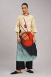 Taika By Poonam Bhagat_Multi Color Linen Embroidery Mandarin Collar Multicolor Abstract Art Tunic _Online_at_Aza_Fashions