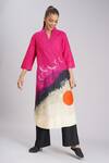 Buy_Taika By Poonam Bhagat_Multi Color Linen Embroidery Split V-neck Pink Jam Tunic _Online_at_Aza_Fashions