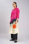 Shop_Taika By Poonam Bhagat_Multi Color Linen Embroidery Split V-neck Pink Jam Tunic _Online_at_Aza_Fashions