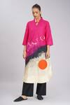 Buy_Taika By Poonam Bhagat_Multi Color Linen Embroidery Split V-neck Pink Jam Tunic _at_Aza_Fashions