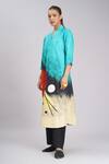 Taika By Poonam Bhagat_Multi Color Linen Embroidery Collared Abstract Art Printed Tunic _Online_at_Aza_Fashions