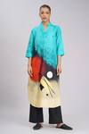 Buy_Taika By Poonam Bhagat_Multi Color Linen Embroidery Collared Abstract Art Printed Tunic _at_Aza_Fashions