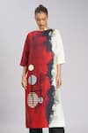 Shop_Taika By Poonam Bhagat_Multi Color Linen Embroidery High Neck Abstract Art Printed Tunic _Online_at_Aza_Fashions