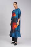 Taika By Poonam Bhagat_Multi Color Silk Embroidery Round Neck Twilight Printed Linen Tunic _Online_at_Aza_Fashions