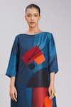 Buy_Taika By Poonam Bhagat_Multi Color Silk Embroidery Round Neck Twilight Printed Linen Tunic 