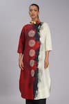 Shop_Taika By Poonam Bhagat_Multi Color Linen Embroidery Round Neck Abstract Art Inspired Tunic _Online_at_Aza_Fashions