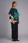 Taika By Poonam Bhagat_Teal Linen Embroidery Round Neck Sky Tunic _Online_at_Aza_Fashions