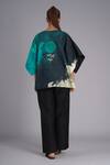 Shop_Taika By Poonam Bhagat_Teal Linen Embroidery Round Neck Sky Tunic _at_Aza_Fashions