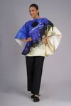 Buy_Taika By Poonam Bhagat_Multi Color Silk Embroidery Round Neck Abstract Art Printed Blue Sky Top _at_Aza_Fashions
