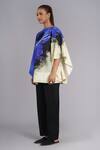 Buy_Taika By Poonam Bhagat_Multi Color Silk Embroidery Round Neck Abstract Art Printed Blue Sky Top _Online_at_Aza_Fashions