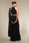 Shop_Couture By Niharika_Black Satin, Georgette, Organza, Viscose Beads, Sequins Pre-draped Saree Set _at_Aza_Fashions