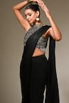 Couture By Niharika_Black Satin, Georgette, Organza, Viscose Beads, Sequins Pre-draped Saree Set _Online_at_Aza_Fashions