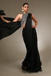 Buy_Couture By Niharika_Black Satin, Georgette, Organza, Viscose Beads, Sequins Pre-draped Saree Set _Online_at_Aza_Fashions