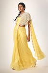 Couture By Niharika_Yellow Organza, Satin, Georgette Round Neck And Saree Set _Online_at_Aza_Fashions